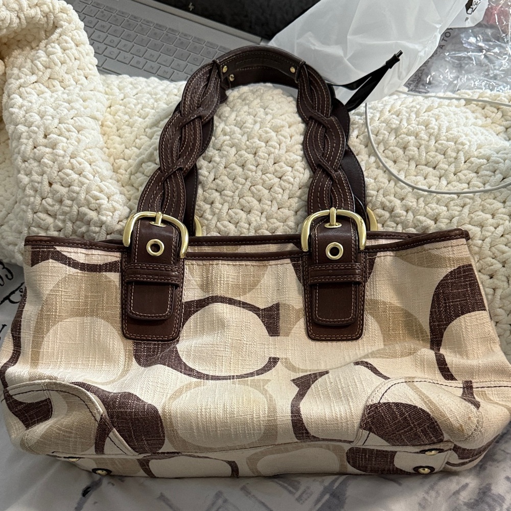 Coach Brown and Cream Shoulder Bag